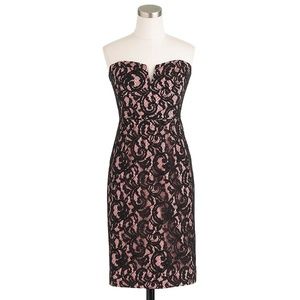 J.CREW COLLECTION STRAPLESS LACE DRESS BLACK/BLUSH